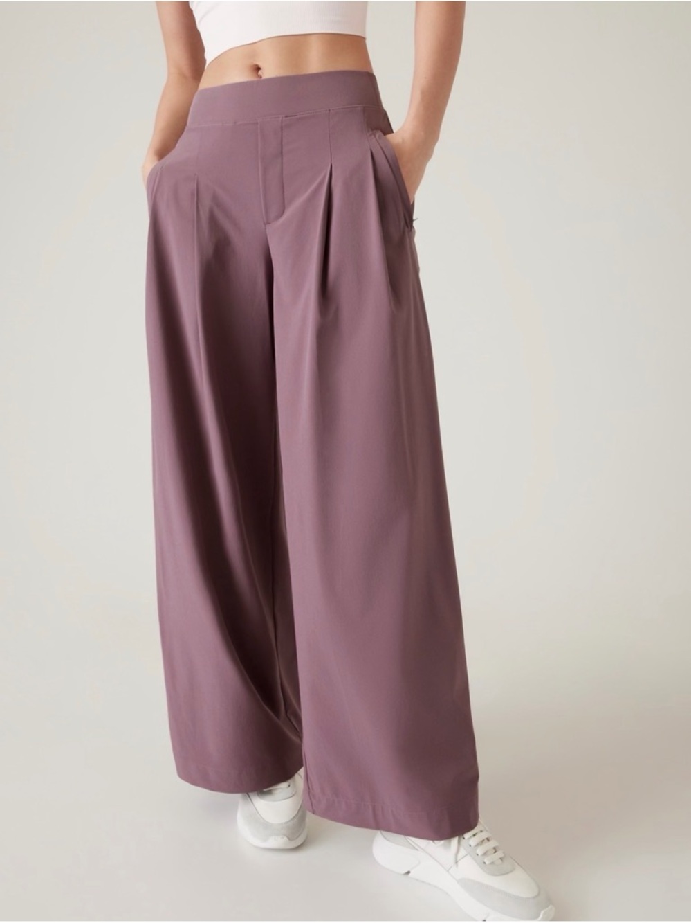 Athleta Brooklyn Wide Leg Pleated Pants in Dusky Mauve